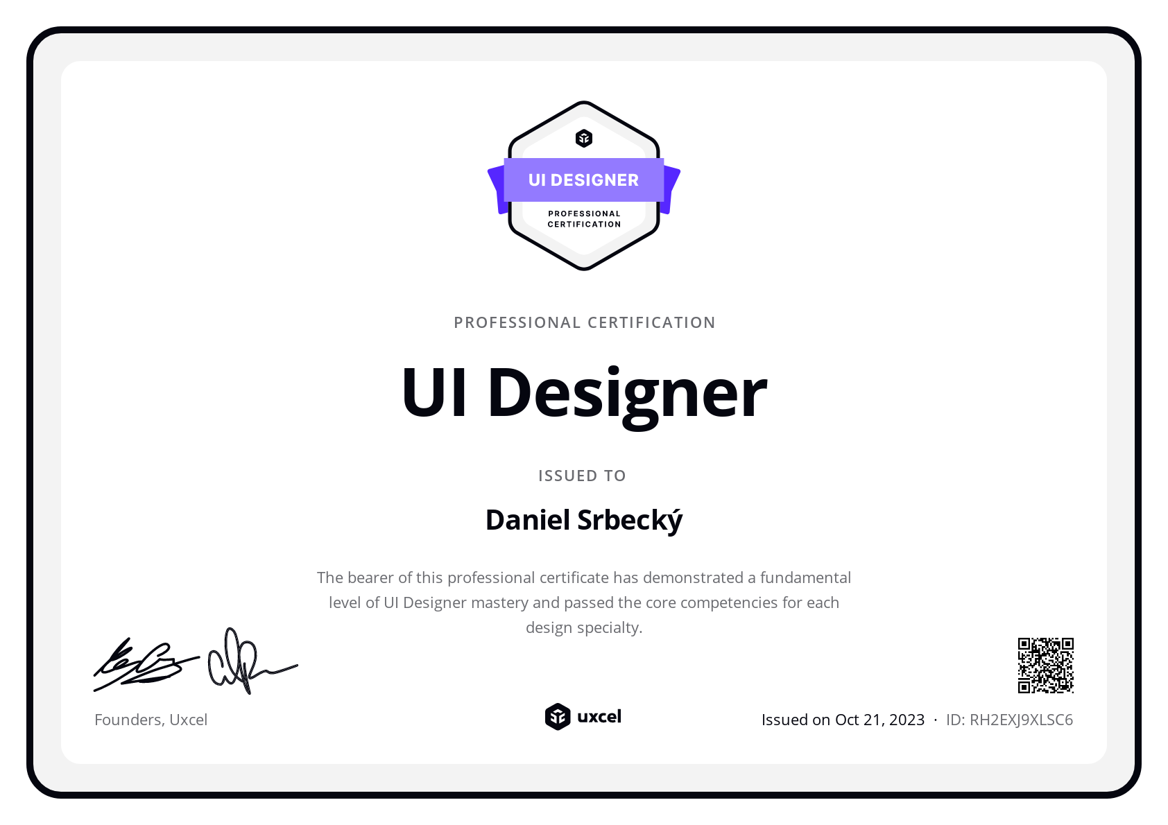 Daniel Srbecký's certificate